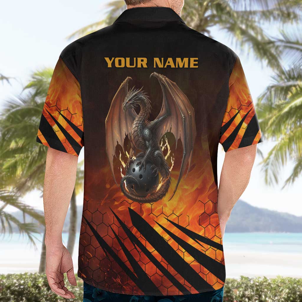 Custom Fiery Dragon Bowling Hawaiian Shirt with Flaming Ball and Hexagon Flame Pattern - Wonder Print Shop