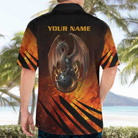 Custom Fiery Dragon Bowling Hawaiian Shirt with Flaming Ball and Hexagon Flame Pattern - Wonder Print Shop