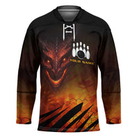 Custom Fiery Dragon Bowling Hockey Jersey with Flaming Ball and Hexagon Flame Pattern - Wonder Print Shop