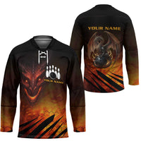 Custom Fiery Dragon Bowling Hockey Jersey with Flaming Ball and Hexagon Flame Pattern - Wonder Print Shop