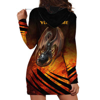 Custom Fiery Dragon Bowling Hoodie Dress with Flaming Ball and Hexagon Flame Pattern - Wonder Print Shop