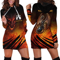 Custom Fiery Dragon Bowling Hoodie Dress with Flaming Ball and Hexagon Flame Pattern - Wonder Print Shop