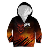 Custom Fiery Dragon Bowling Kid Hoodie with Flaming Ball and Hexagon Flame Pattern - Wonder Print Shop