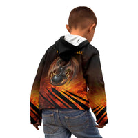 Custom Fiery Dragon Bowling Kid Hoodie with Flaming Ball and Hexagon Flame Pattern - Wonder Print Shop