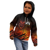 Custom Fiery Dragon Bowling Kid Hoodie with Flaming Ball and Hexagon Flame Pattern - Wonder Print Shop