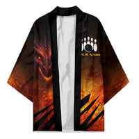 Custom Fiery Dragon Bowling Kimono with Flaming Ball and Hexagon Flame Pattern - Wonder Print Shop