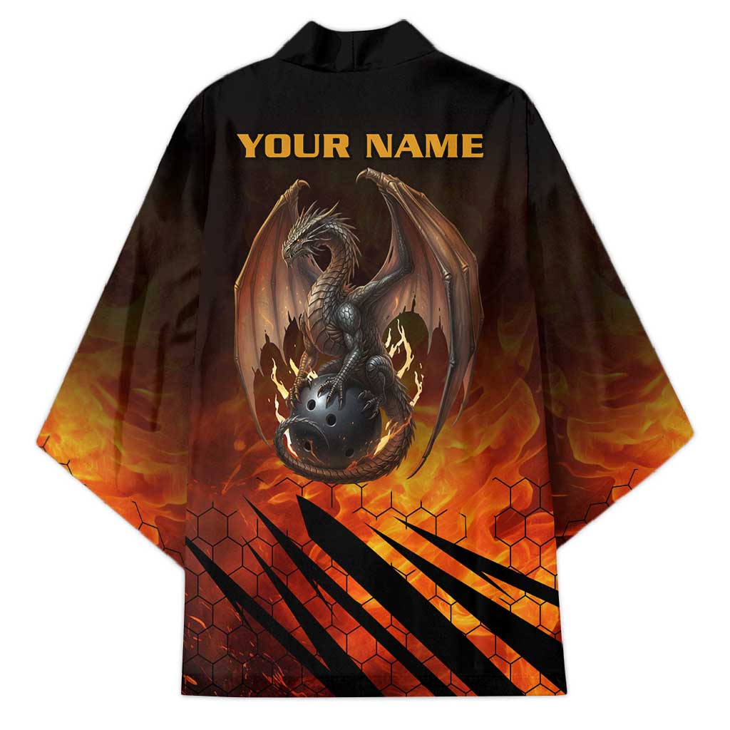 Custom Fiery Dragon Bowling Kimono with Flaming Ball and Hexagon Flame Pattern - Wonder Print Shop