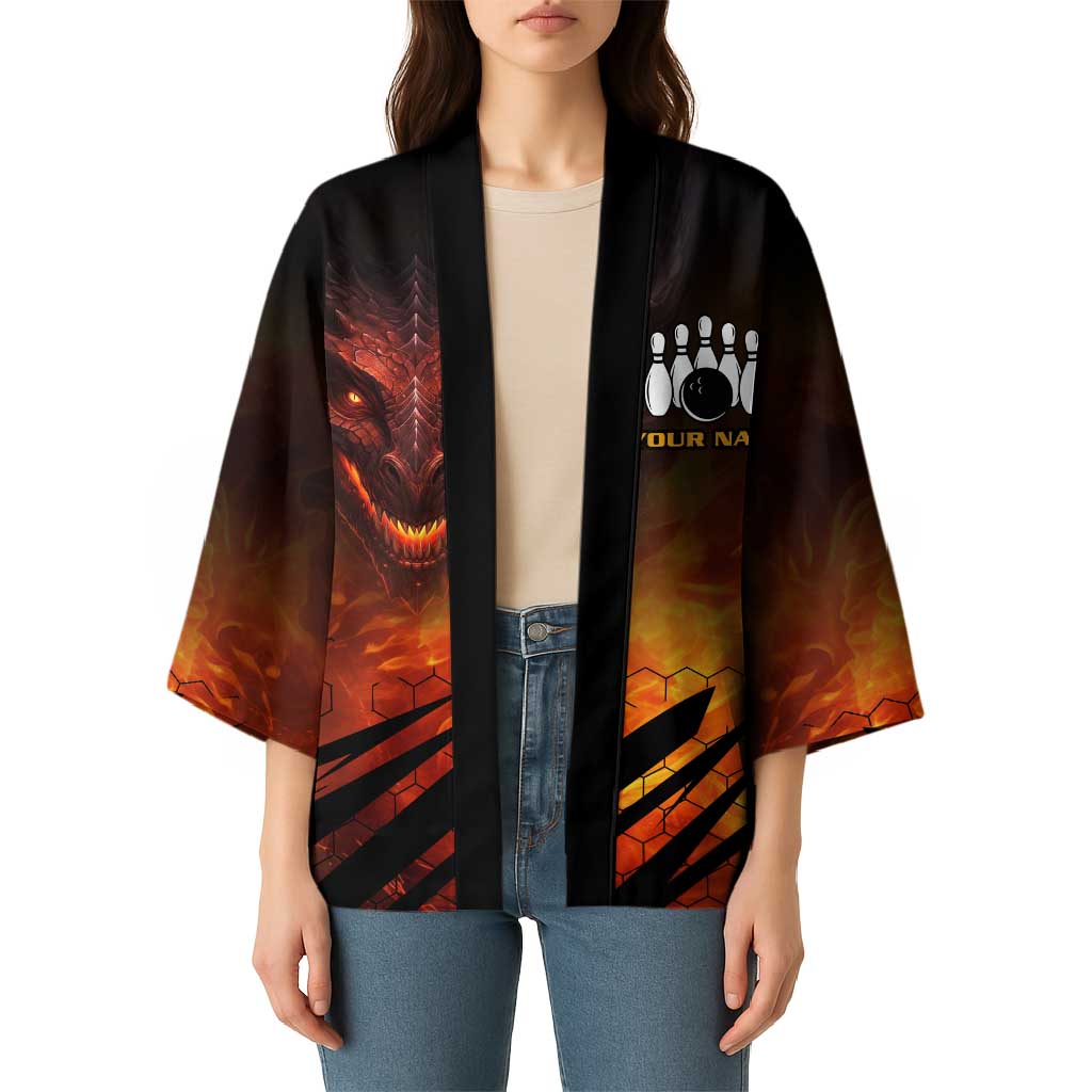 Custom Fiery Dragon Bowling Kimono with Flaming Ball and Hexagon Flame Pattern - Wonder Print Shop