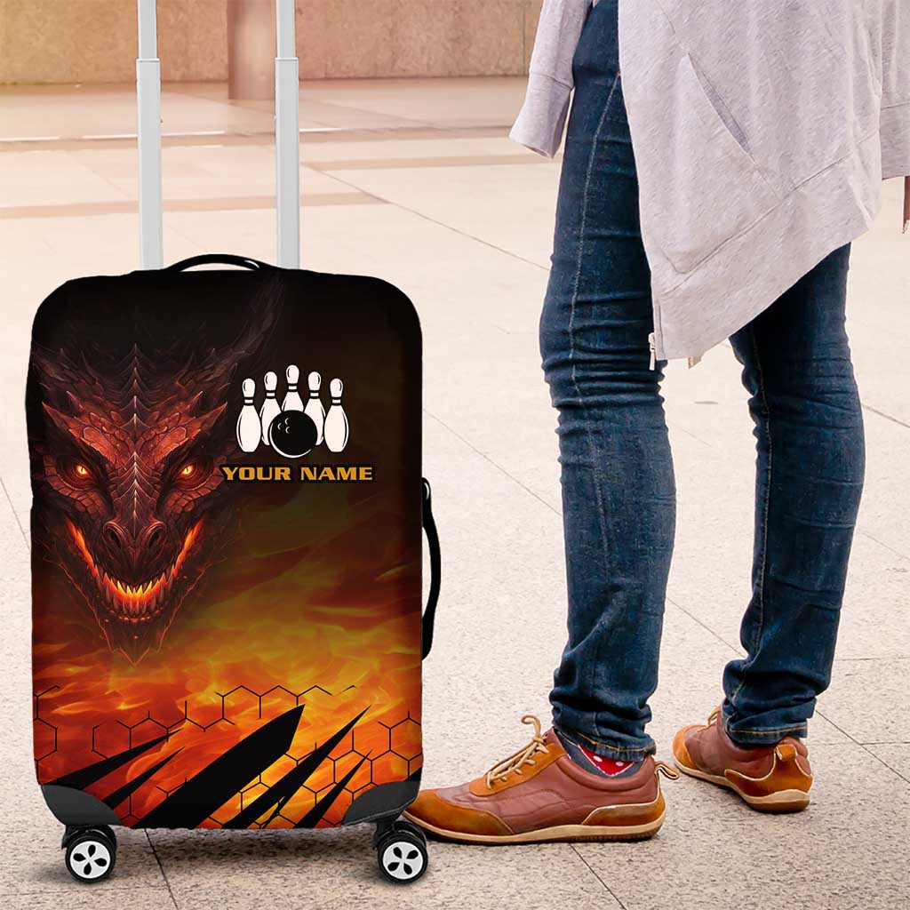Custom Fiery Dragon Bowling Luggage Cover with Flaming Ball and Hexagon Flame Pattern - Wonder Print Shop