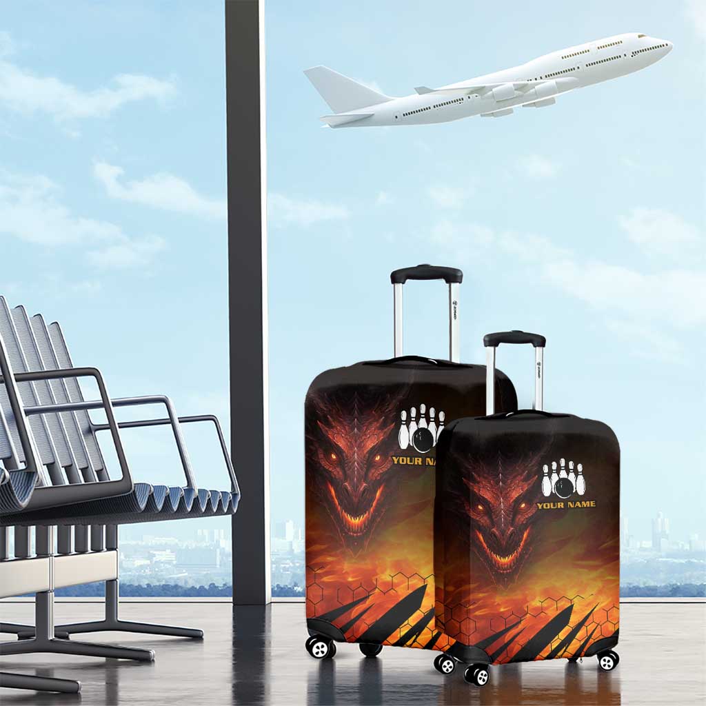 Custom Fiery Dragon Bowling Luggage Cover with Flaming Ball and Hexagon Flame Pattern - Wonder Print Shop