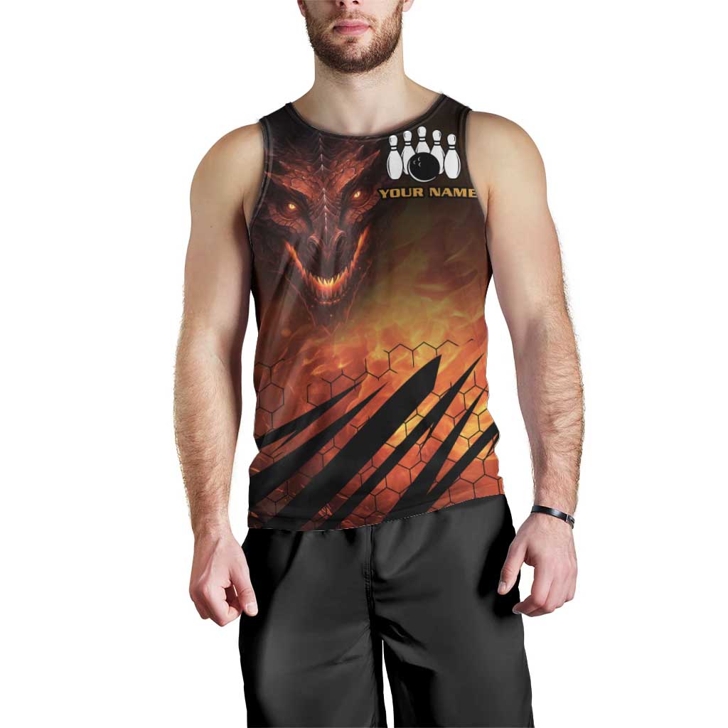 Custom Fiery Dragon Bowling Men Tank Top with Flaming Ball and Hexagon Flame Pattern - Wonder Print Shop