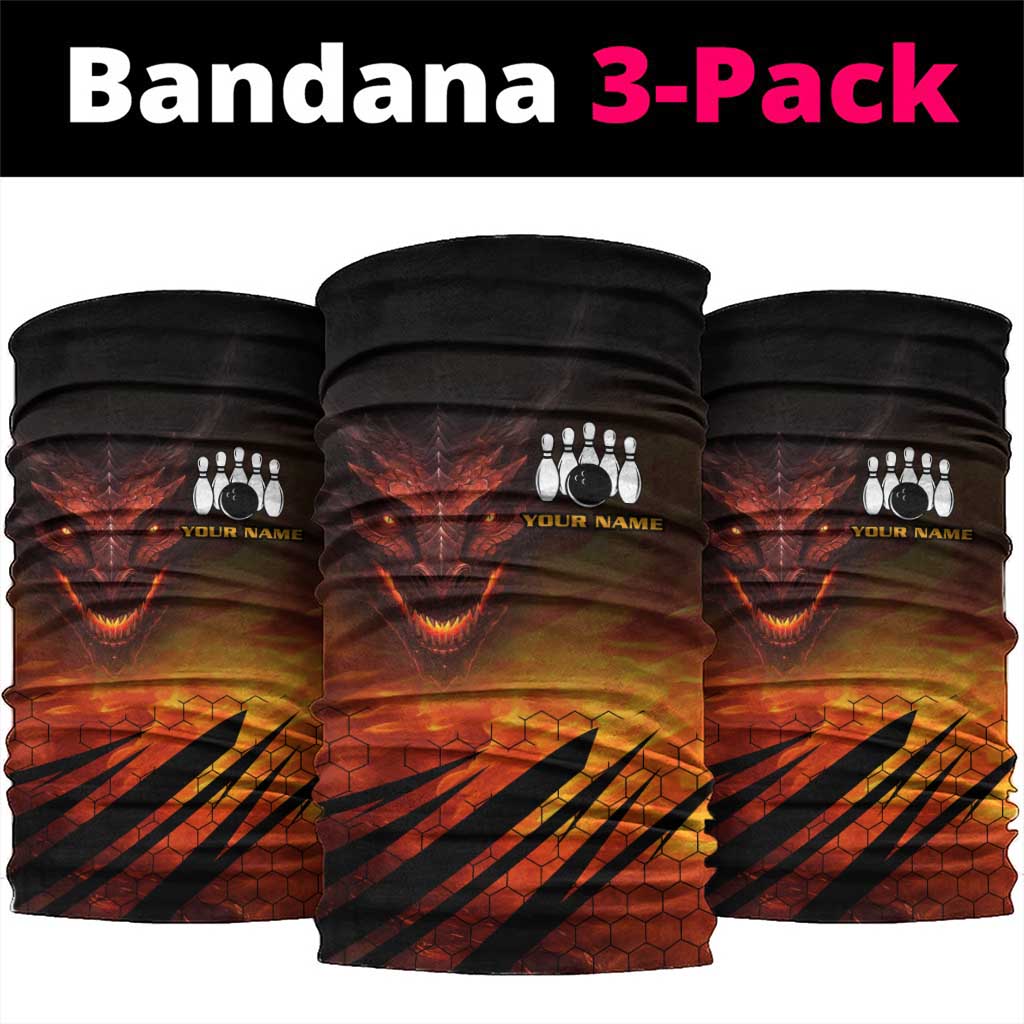 Custom Fiery Dragon Bowling Neck Gaiter with Flaming Ball and Hexagon Flame Pattern - Wonder Print Shop