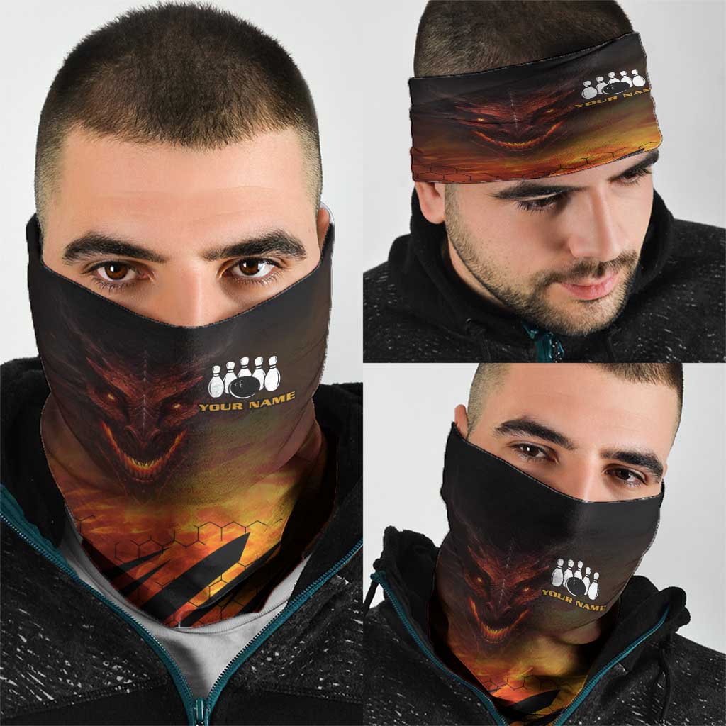 Custom Fiery Dragon Bowling Neck Gaiter with Flaming Ball and Hexagon Flame Pattern - Wonder Print Shop