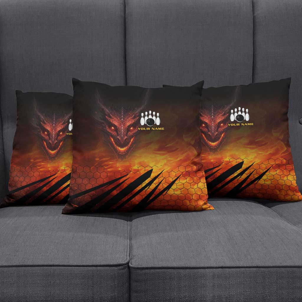 Custom Fiery Dragon Bowling Pillow Cover with Flaming Ball and Hexagon Flame Pattern - Wonder Print Shop