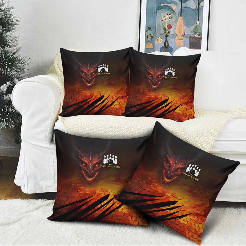 Custom Fiery Dragon Bowling Pillow Cover with Flaming Ball and Hexagon Flame Pattern - Wonder Print Shop