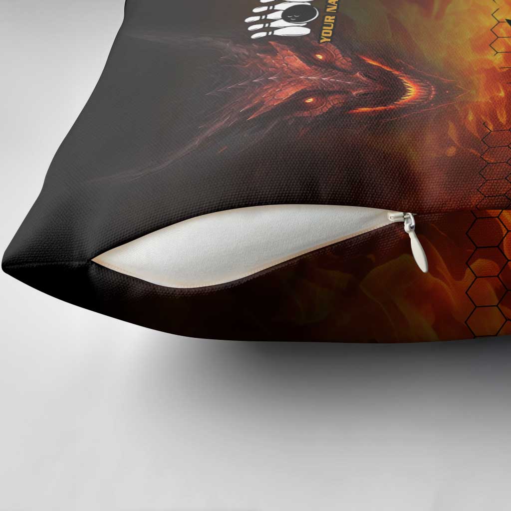 Custom Fiery Dragon Bowling Pillow Cover with Flaming Ball and Hexagon Flame Pattern - Wonder Print Shop