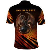 Custom Fiery Dragon Bowling Polo Shirt with Flaming Ball and Hexagon Flame Pattern - Wonder Print Shop