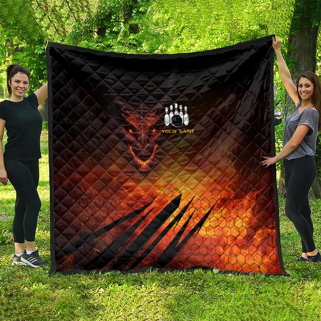 Custom Fiery Dragon Bowling Quilt with Flaming Ball and Hexagon Flame Pattern - Wonder Print Shop