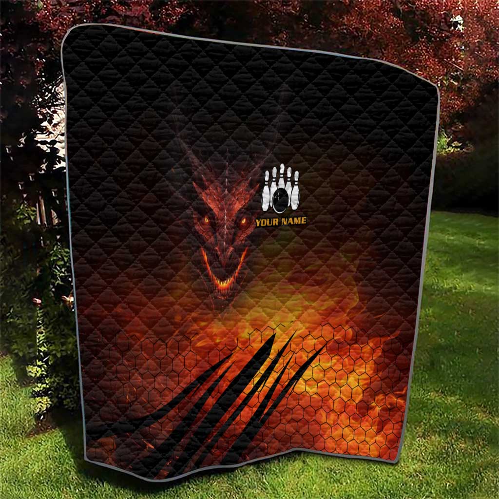 Custom Fiery Dragon Bowling Quilt with Flaming Ball and Hexagon Flame Pattern - Wonder Print Shop