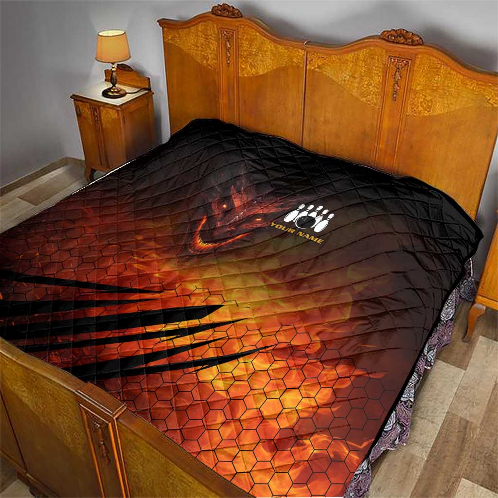 Custom Fiery Dragon Bowling Quilt with Flaming Ball and Hexagon Flame Pattern - Wonder Print Shop