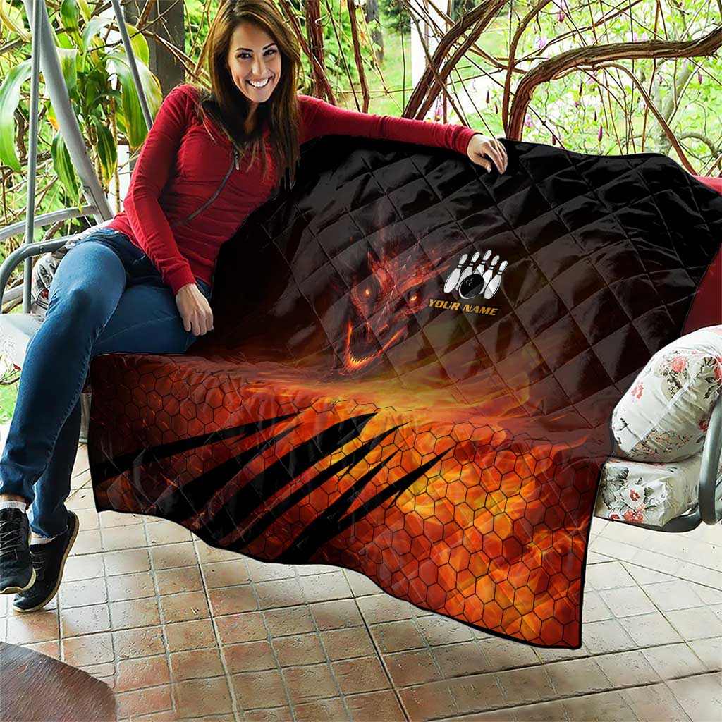 Custom Fiery Dragon Bowling Quilt with Flaming Ball and Hexagon Flame Pattern - Wonder Print Shop