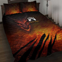 Custom Fiery Dragon Bowling Quilt Bed Set with Flaming Ball and Hexagon Flame Pattern - Wonder Print Shop