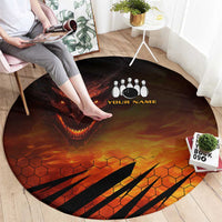 Custom Fiery Dragon Bowling Round Carpet with Flaming Ball and Hexagon Flame Pattern - Wonder Print Shop
