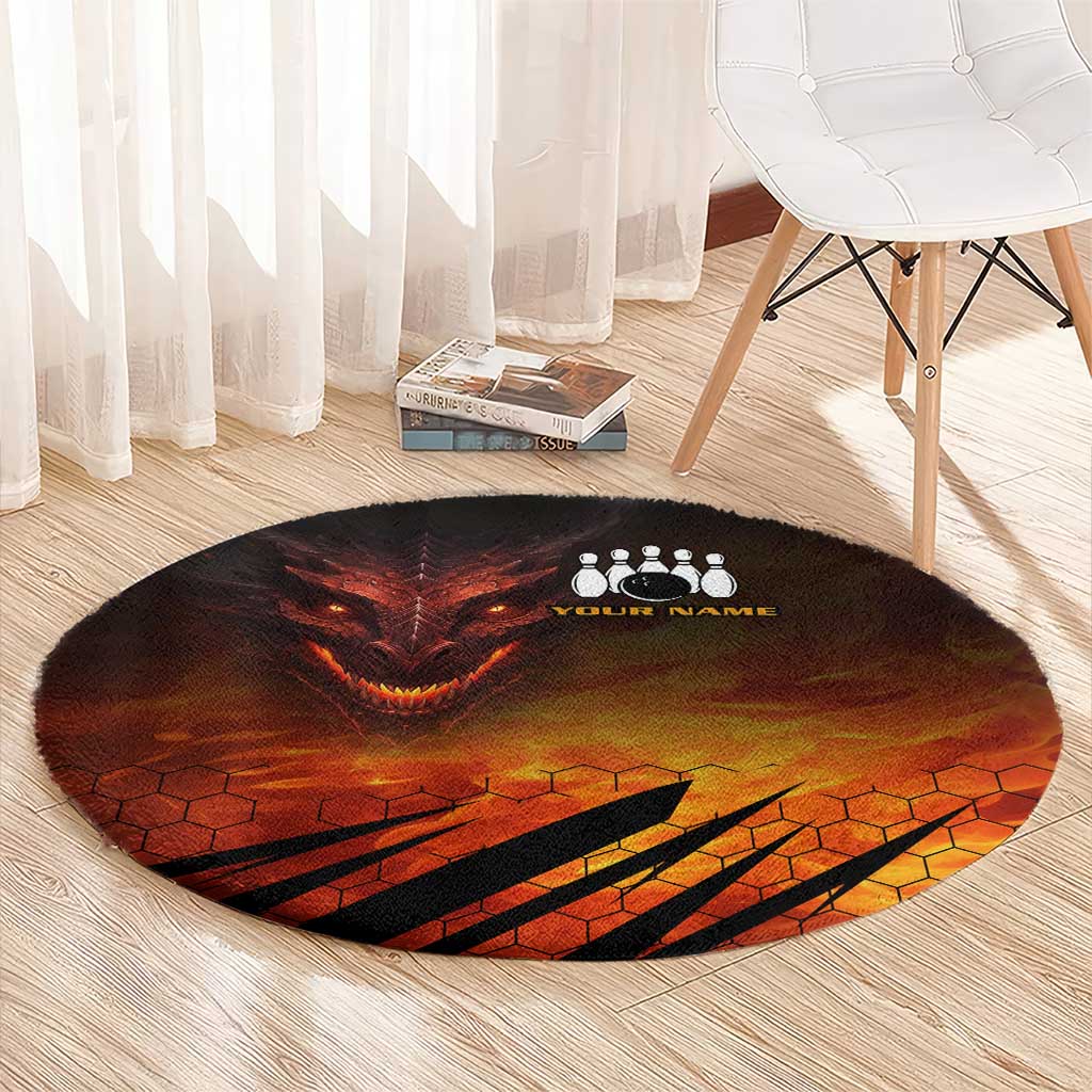 Custom Fiery Dragon Bowling Round Carpet with Flaming Ball and Hexagon Flame Pattern - Wonder Print Shop