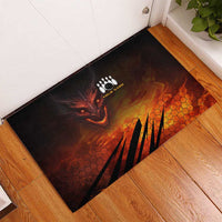 Custom Fiery Dragon Bowling Rubber Doormat with Flaming Ball and Hexagon Flame Pattern - Wonder Print Shop