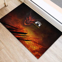 Custom Fiery Dragon Bowling Rubber Doormat with Flaming Ball and Hexagon Flame Pattern - Wonder Print Shop