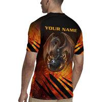 Custom Fiery Dragon Bowling Rugby Jersey with Flaming Ball and Hexagon Flame Pattern - Wonder Print Shop