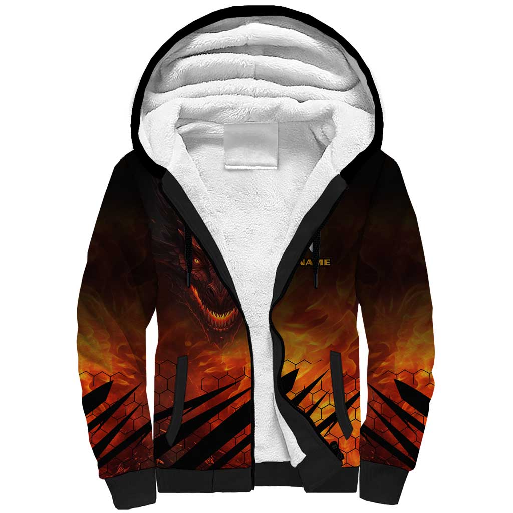 Custom Fiery Dragon Bowling Sherpa Hoodie with Flaming Ball and Hexagon Flame Pattern - Wonder Print Shop