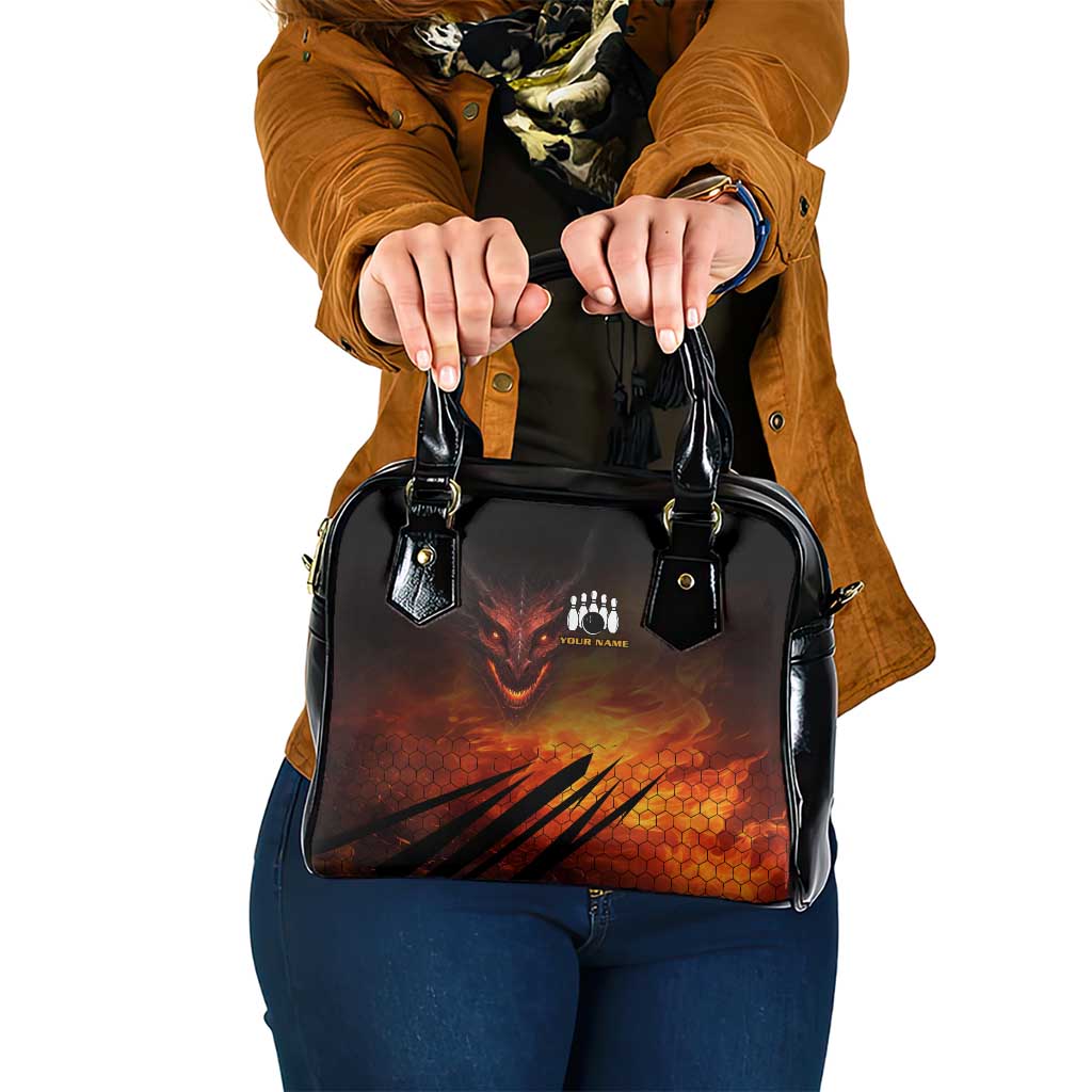 Custom Fiery Dragon Bowling Shoulder Handbag with Flaming Ball and Hexagon Flame Pattern - Wonder Print Shop