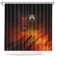 Custom Fiery Dragon Bowling Shower Curtain with Flaming Ball and Hexagon Flame Pattern - Wonder Print Shop