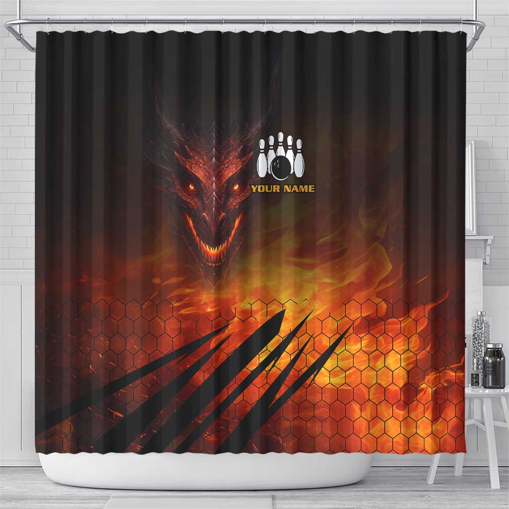 Custom Fiery Dragon Bowling Shower Curtain with Flaming Ball and Hexagon Flame Pattern - Wonder Print Shop