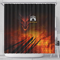 Custom Fiery Dragon Bowling Shower Curtain with Flaming Ball and Hexagon Flame Pattern - Wonder Print Shop