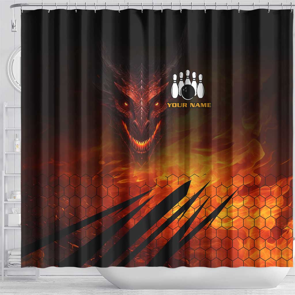 Custom Fiery Dragon Bowling Shower Curtain with Flaming Ball and Hexagon Flame Pattern - Wonder Print Shop