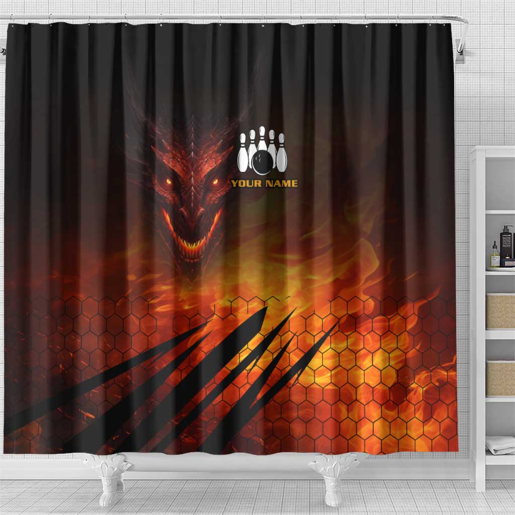 Custom Fiery Dragon Bowling Shower Curtain with Flaming Ball and Hexagon Flame Pattern - Wonder Print Shop