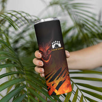 Custom Fiery Dragon Bowling Skinny Tumbler with Flaming Ball and Hexagon Flame Pattern - Wonder Print Shop