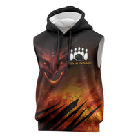 Custom Fiery Dragon Bowling Sleeveless Hoodie with Flaming Ball and Hexagon Flame Pattern - Wonder Print Shop