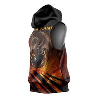 Custom Fiery Dragon Bowling Sleeveless Hoodie with Flaming Ball and Hexagon Flame Pattern - Wonder Print Shop