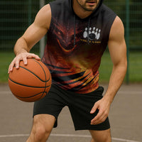Custom Fiery Dragon Bowling Sleeveless Hoodie with Flaming Ball and Hexagon Flame Pattern - Wonder Print Shop