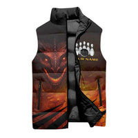 Custom Fiery Dragon Bowling Sleeveless Puffer Jacket with Flaming Ball and Hexagon Flame Pattern - Wonder Print Shop