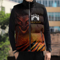 Custom Fiery Dragon Bowling Sleeveless Puffer Jacket with Flaming Ball and Hexagon Flame Pattern - Wonder Print Shop