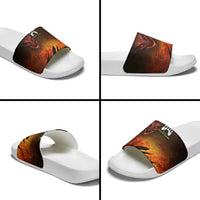 Custom Fiery Dragon Bowling Slide Sandals with Flaming Ball and Hexagon Flame Pattern - Wonder Print Shop