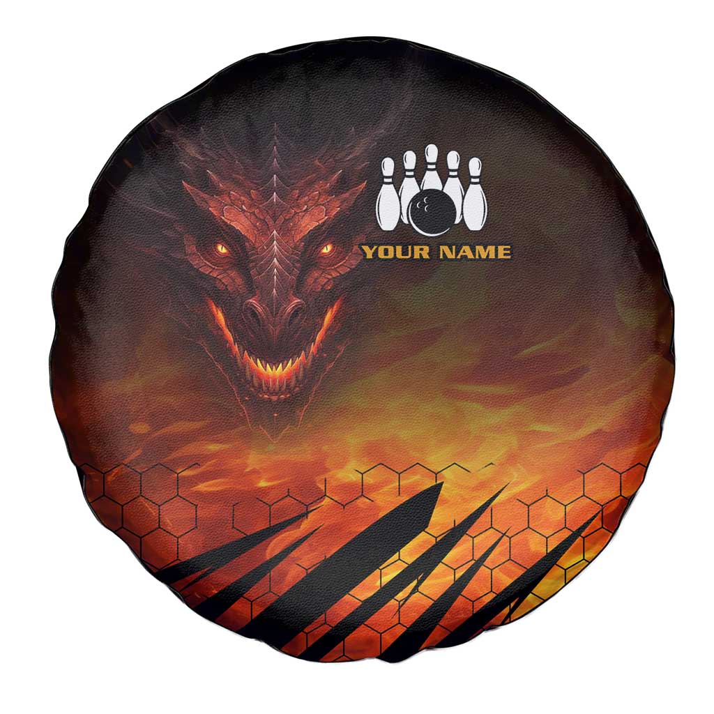 Custom Fiery Dragon Bowling Spare Tire Cover with Flaming Ball and Hexagon Flame Pattern - Wonder Print Shop