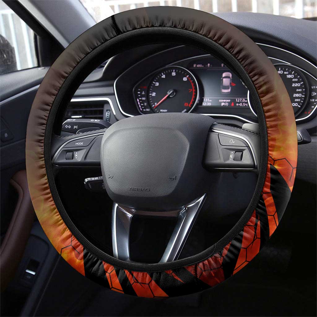 Fiery Dragon Bowling Steering Wheel Cover with Flaming Ball and Hexagon Flame Pattern - Wonder Print Shop