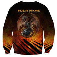 Custom Fiery Dragon Bowling Sweatshirt with Flaming Ball and Hexagon Flame Pattern - Wonder Print Shop