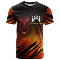 Custom Fiery Dragon Bowling T Shirt with Flaming Ball and Hexagon Flame Pattern - Wonder Print Shop