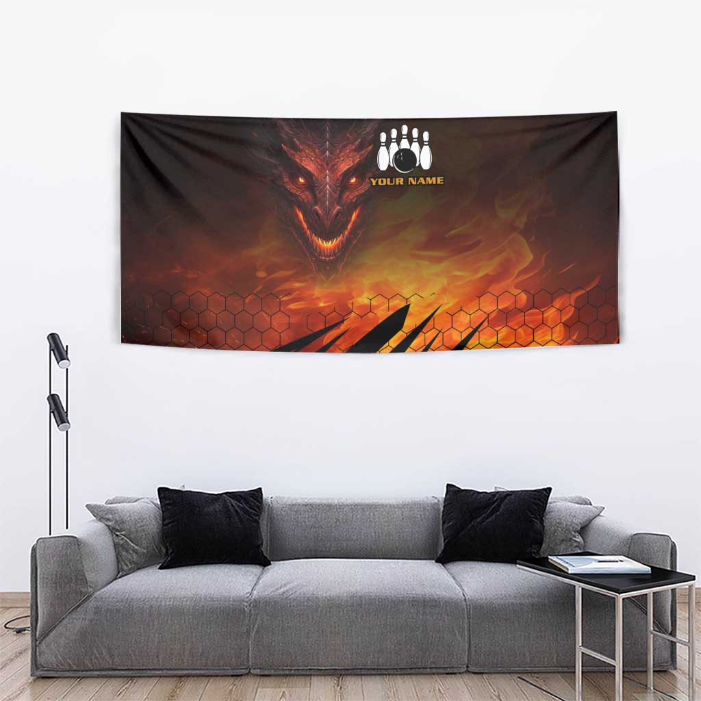 Custom Fiery Dragon Bowling Tapestry with Flaming Ball and Hexagon Flame Pattern - Wonder Print Shop